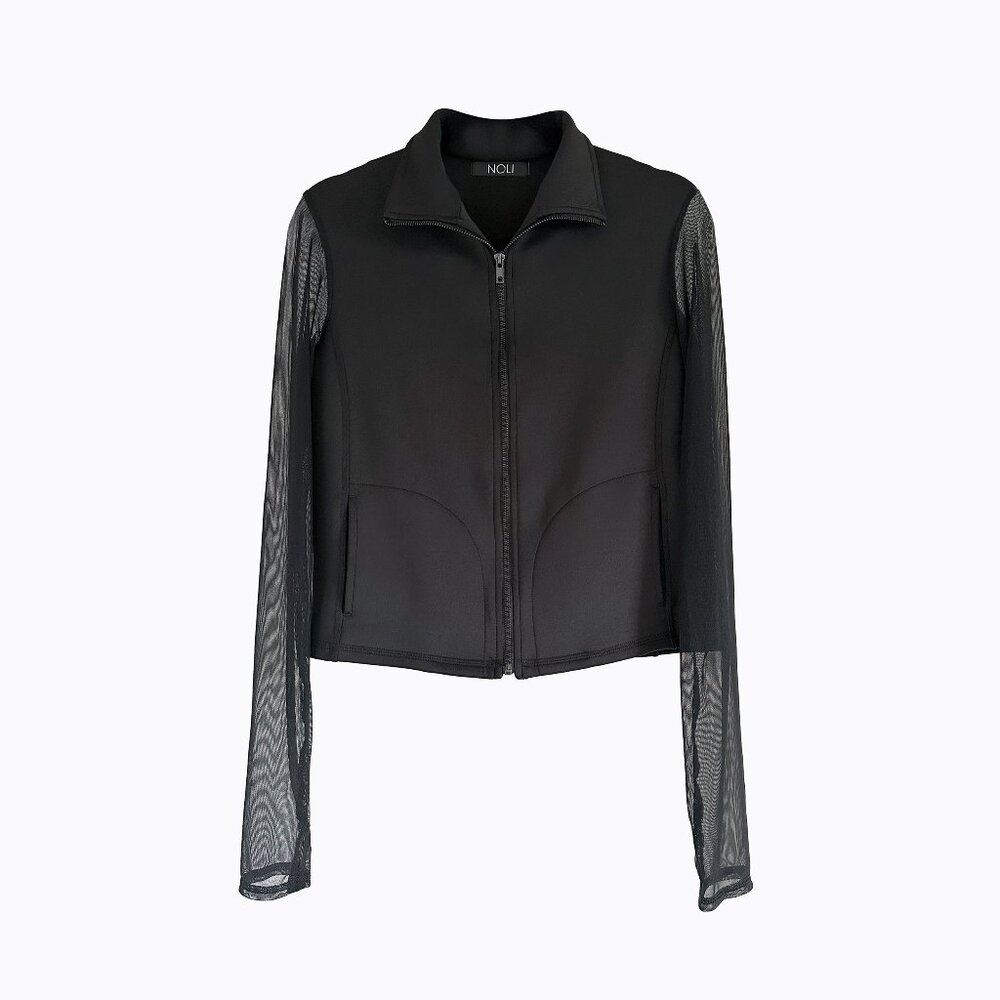 Noli Yoga Cora Scuba Jacket M Black Mesh Sleeve Y2K Athleisure Sporty Gym Goth